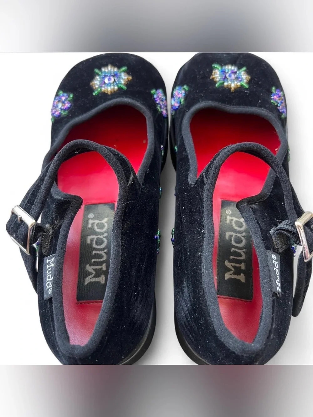 Vintage Mudd Black Velvet Beaded Mary Jane Platform Shoes 8.5 Y2K